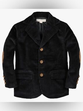 Hope & Henry Black Corduroy Blazer Size 8 Organic Cotton Brown Accents